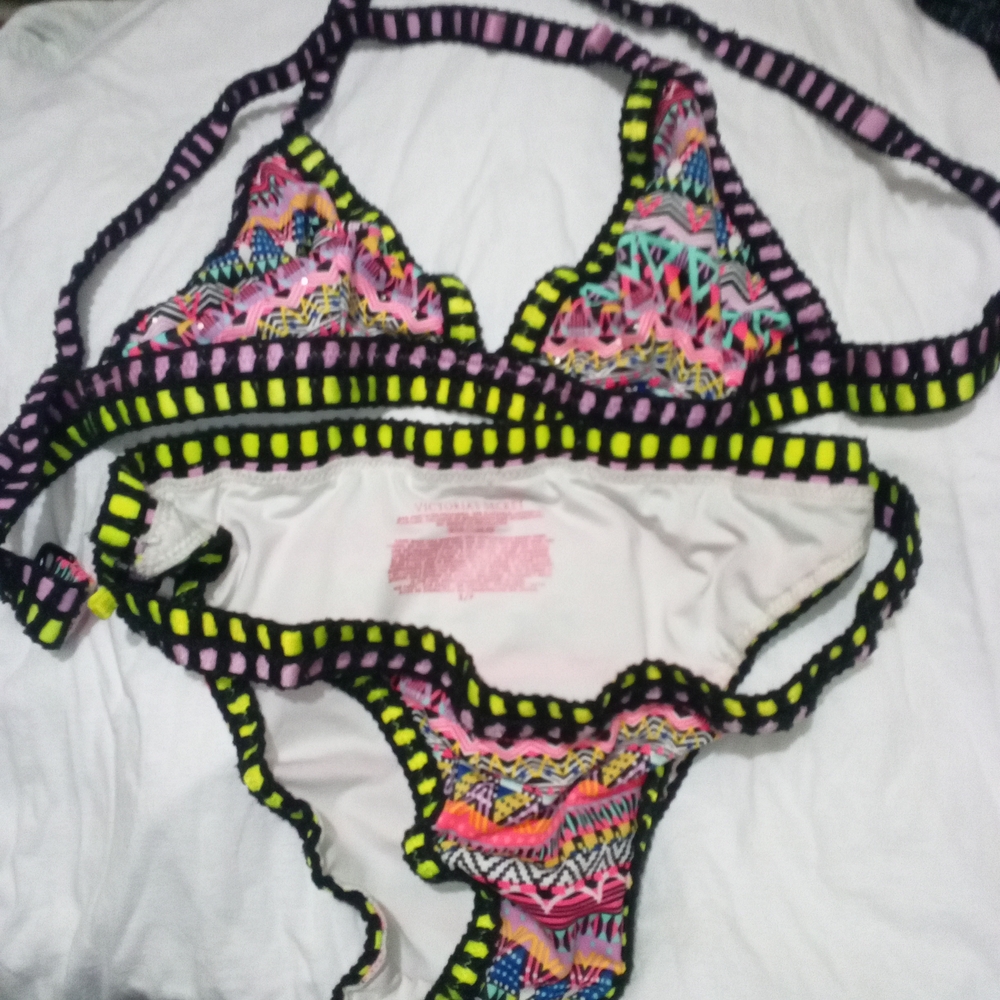 Victoria's Secret Neon and Black Patterned Bikini